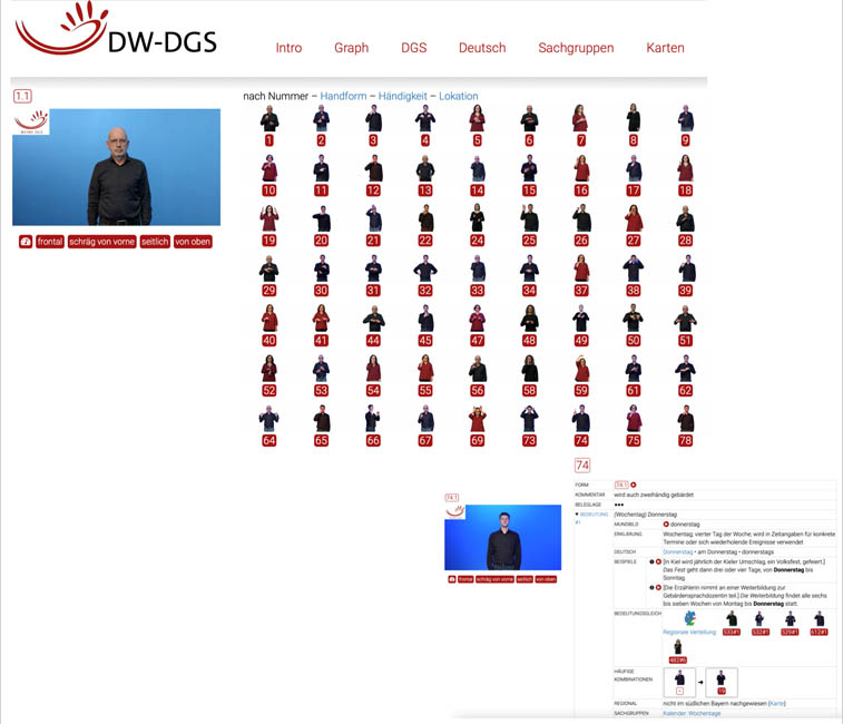 Screenshot der Webseite des DW-DGS mit dem Eintrag zu den Gebärden nach Nummern. 