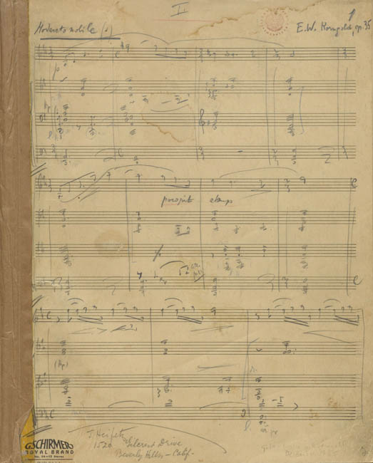 Erich Wolfgang Korngold, Konzert für Violine und Orchester D-Dur op. 35, Particell (Autograph), 1. Satz, Beginn 