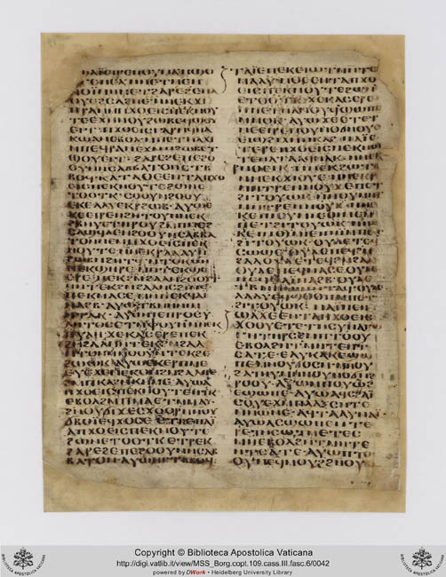 Ein Blatt einer Pentateuch-Handschrift (7. Jh.) aus dem Weißen Kloster bei Sohag in Oberägypten. 