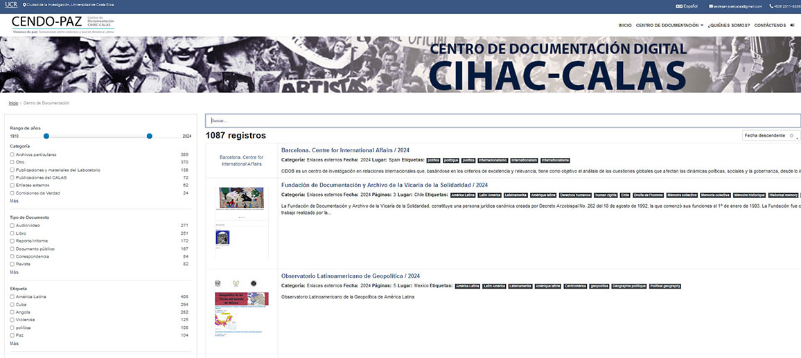 Screenshot der Homepage des Repositoriums CENDO-PAZ